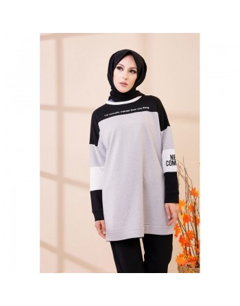Tunique ample style décontracté et sport (Sweat-shirt Hijab moderne) - Couleur gris clair 