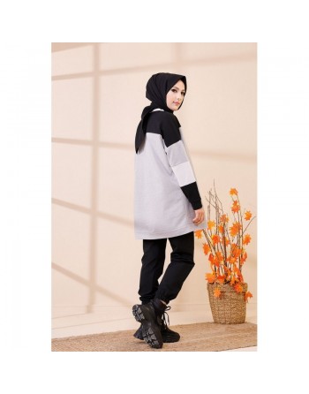 Tunique ample style décontracté et sport (Sweat-shirt Hijab moderne) - Couleur gris clair 