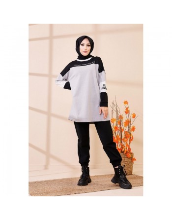 Tunique ample style décontracté et sport (Sweat-shirt Hijab moderne) - Couleur gris clair 