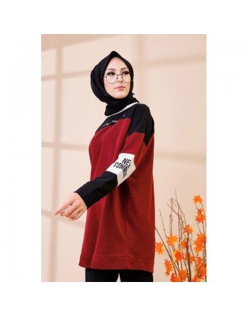 Tunique ample style moderne pour jeune femme (Haut décontracté et sport pour mohajabat) - Couleur bordeaux 