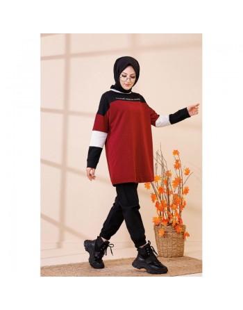 Tunique ample style moderne pour jeune femme (Haut décontracté et sport pour mohajabat) - Couleur bordeaux 