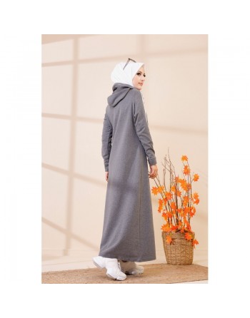 Robe à capuche style décontracté (Vêtement hijab moderne et sport) - Couleur gris 
