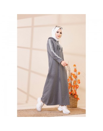 Robe à capuche style décontracté (Vêtement hijab moderne et sport) - Couleur gris 