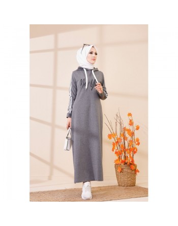 Robe à capuche style décontracté (Vêtement hijab moderne et sport) - Couleur gris 