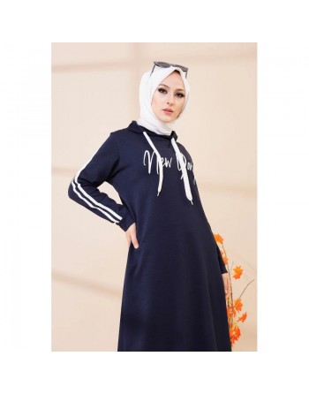 Robe décontractée avec capuche style moderne et sport (Hijab mode) - Couleur bleu marine 