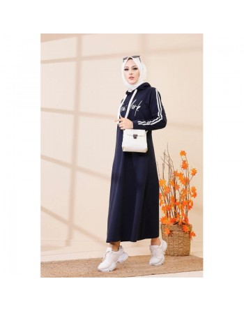 Robe décontractée avec capuche style moderne et sport (Hijab mode) - Couleur bleu marine 