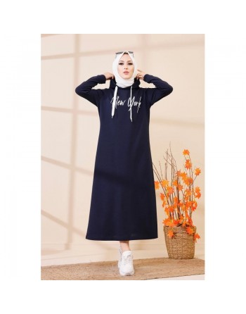 Robe décontractée avec capuche style moderne et sport (Hijab mode) - Couleur bleu marine 