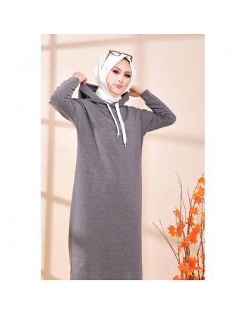 Tunique avec capuche pour femme (Vêtement décontracté mastour pour hijab) - Couleur gris foncé 