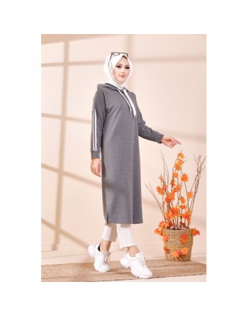 Tunique avec capuche pour femme (Vêtement décontracté mastour pour hijab) - Couleur gris foncé 