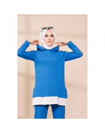 Survêtement femme deux pièces - Couleur bleu et blanc 