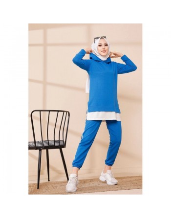 Survêtement femme deux pièces - Couleur bleu et blanc 