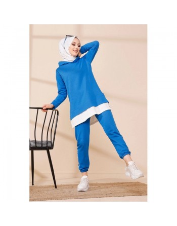 Survêtement femme deux pièces - Couleur bleu et blanc 