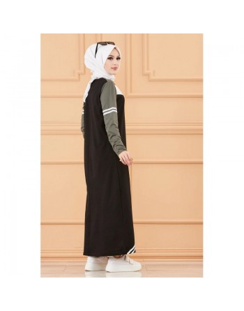 Robe sweat-shirt longue pour femme (Vêtement Hijab Moderne et Grandes tailles) - Couleur noir et kaki 