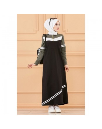 Robe sweat-shirt longue pour femme (Vêtement Hijab Moderne et Grandes tailles) - Couleur noir et kaki 