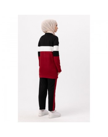 Ensemble femme 2 pièces de couleur noir et bordeaux (Boutique en ligne Vêtement pour Hijab) 