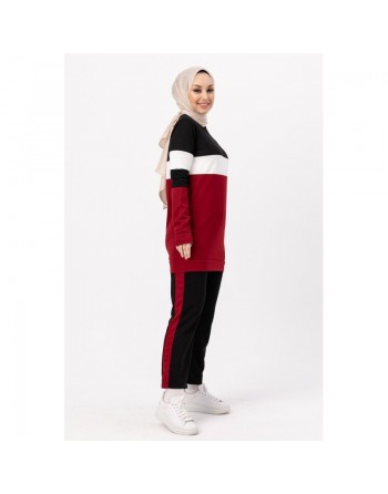 Ensemble femme 2 pièces de couleur noir et bordeaux (Boutique en ligne Vêtement pour Hijab) 
