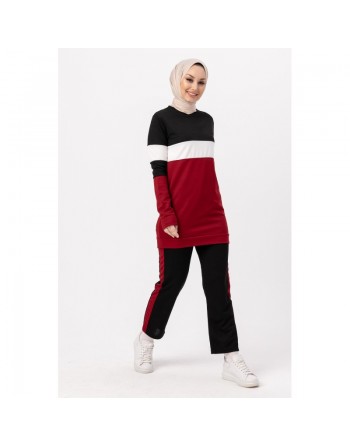 Ensemble femme 2 pièces de couleur noir et bordeaux (Boutique en ligne Vêtement pour Hijab) 