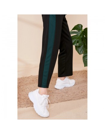 Ensemble survêtement décontracté 2 pièces de couleur noir et vert émeraude pour femme (Vêtement de sport pour Hijab) 