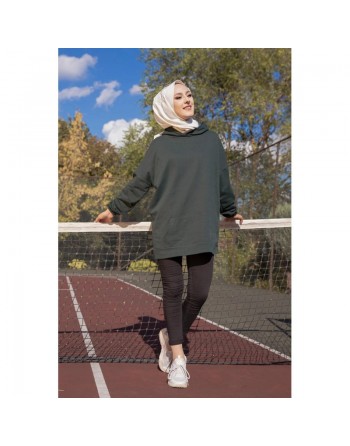 Sweatshirt à capuche pour femme inscription au dos "I am where are you?" (Hijab sport) - Couleur vert 