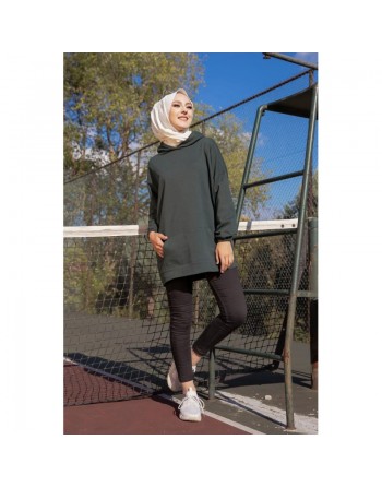 Sweatshirt à capuche pour femme inscription au dos "I am where are you?" (Hijab sport) - Couleur vert 
