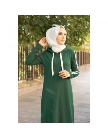 Robe avec capuche style moderne et sport (Vêtement adapté pour Hijab) - Couleur vert émeraude foncé 