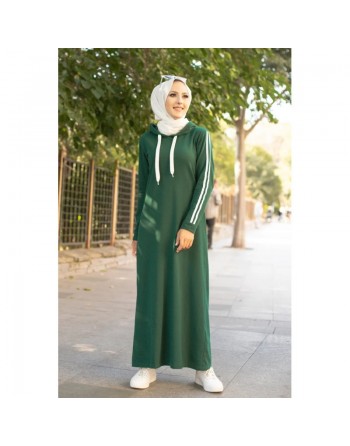 Robe avec capuche style moderne et sport (Vêtement adapté pour Hijab) - Couleur vert émeraude foncé 