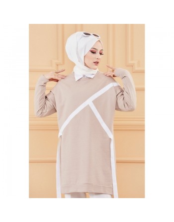 Tunique originale pour femme - Sweat moderne pour hijab - Couleur beige 