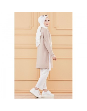 Tunique originale pour femme - Sweat moderne pour hijab - Couleur beige 