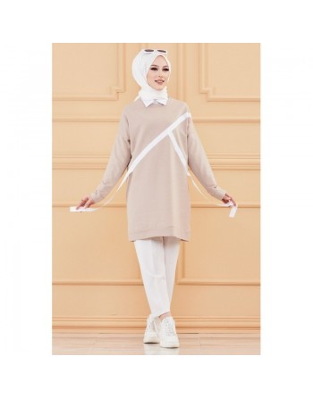 Tunique originale pour femme - Sweat moderne pour hijab - Couleur beige 