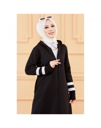 Djellaba moderne à capuche pour femme (Mode Musulmane) - Couleur noir 