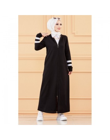 Djellaba moderne à capuche pour femme (Mode Musulmane) - Couleur noir 