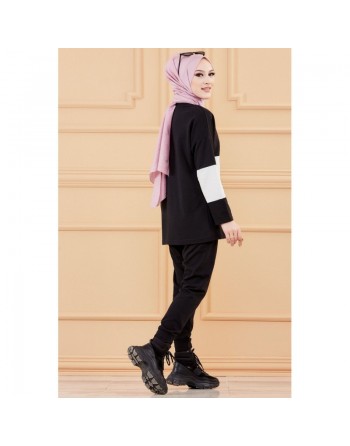 Ensemble décontracté pour femme (Hijab moderne et sport) - Couleur noir et blanc 