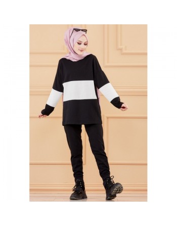 Ensemble décontracté pour femme (Hijab moderne et sport) - Couleur noir et blanc 