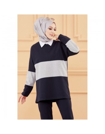 Ensemble décontracté pour femme (Hijab sport) - Couleur bleu marine et gris 