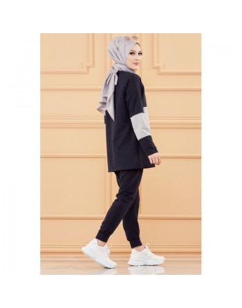 Ensemble décontracté pour femme (Hijab sport) - Couleur bleu marine et gris 