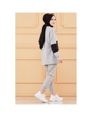 Ensemble décontracté pour femme (Hijab sport) - Couleur gris et noir 