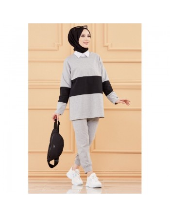 Ensemble décontracté pour femme (Hijab sport) - Couleur gris et noir 