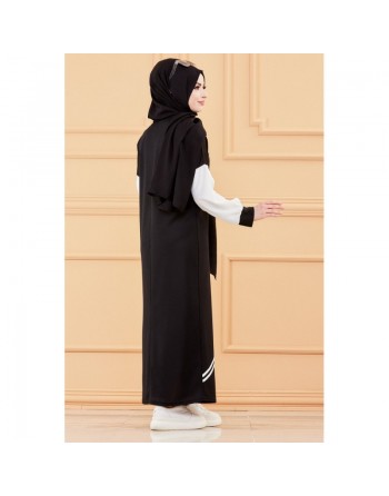 Robe moderne style décontracté (Vêtement moderne femme musulmane) - Couleur noir et blanc 