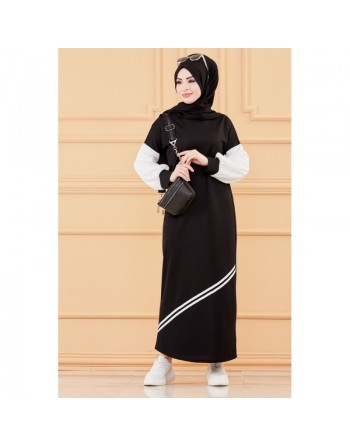 Robe moderne style décontracté (Vêtement moderne femme musulmane) - Couleur noir et blanc 