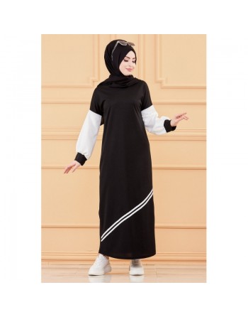Robe moderne style décontracté (Vêtement moderne femme musulmane) - Couleur noir et blanc 