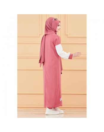Robe moderne style décontracté (Vêtements modernes pour femmes musulmanes) - Couleur rose et blanc 