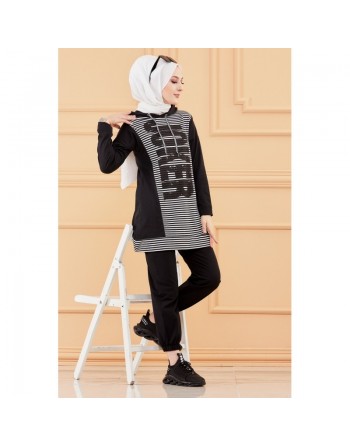 Tunique à capuche imprimée Joker (Mode femme voilée) - Sweater long à capuche - Couleur noir 