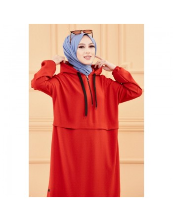 Tunique ample avec capuche (Tenue moderne et sport pour hijab) - Couleur brique 