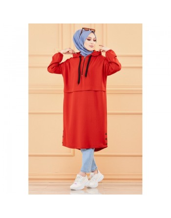 Tunique ample avec capuche (Tenue moderne et sport pour hijab) - Couleur brique 