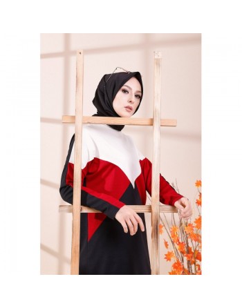 Tunique originale pour femme - Sweat-shirt tricolore - Couleur blanc noir et bordeaux 