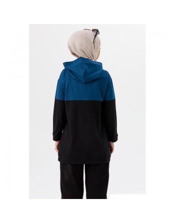 Tunique avec capuche (Sweat femme tendance) - Couleur bleu roi 