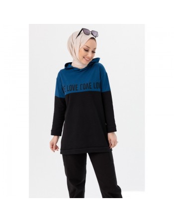 Tunique avec capuche (Sweat femme tendance) - Couleur bleu roi 