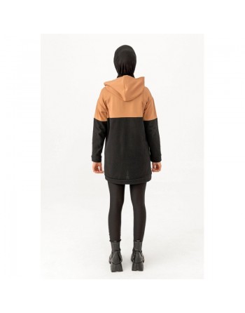 Tunique avec capuche pour femme (Sweat-shirt moderne avec inscription Love) - Couleur noir et biscuit 