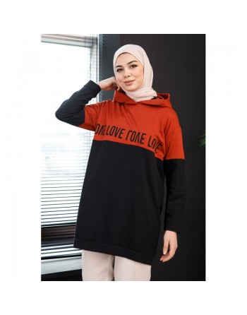 Tunique avec capuche (Boutique en ligne Hijab moderne pour femme) - Couleur brique 