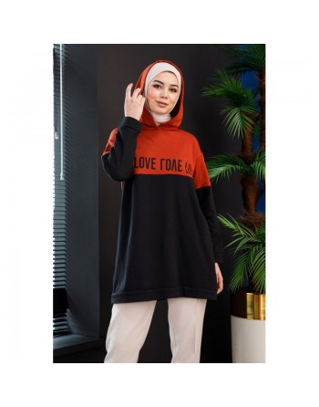 Tunique avec capuche (Boutique en ligne Hijab moderne pour femme) - Couleur brique 